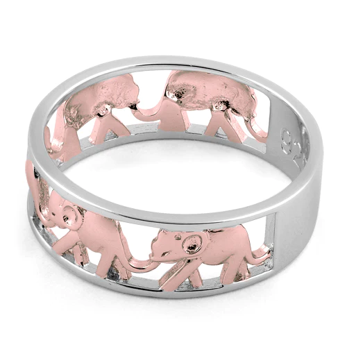 JB:SRP1300 Sterling Silver Two Tone Rose Gold Plated Multiple Elephants Ring