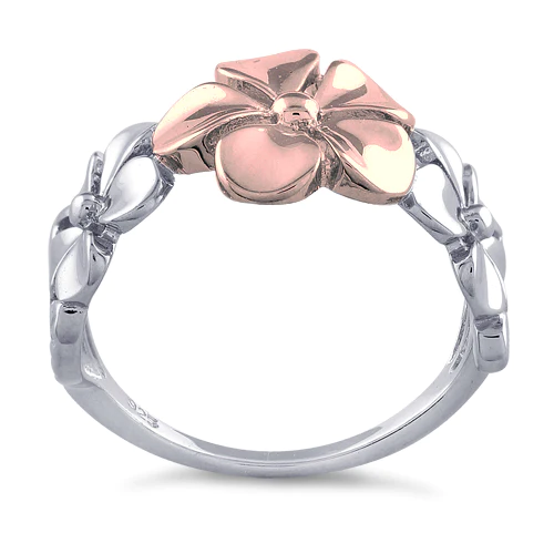JB:SRP1377 Sterling Silver Two Tone Rose Gold Plated Triple Plumeria Ring